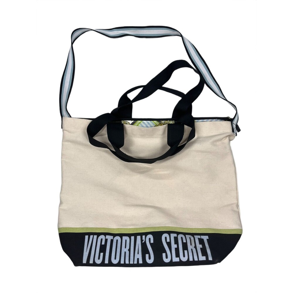 Victoria's Secret Canvas Tote Bag Insulated Cooler Combo Floral Beach Bag Summer